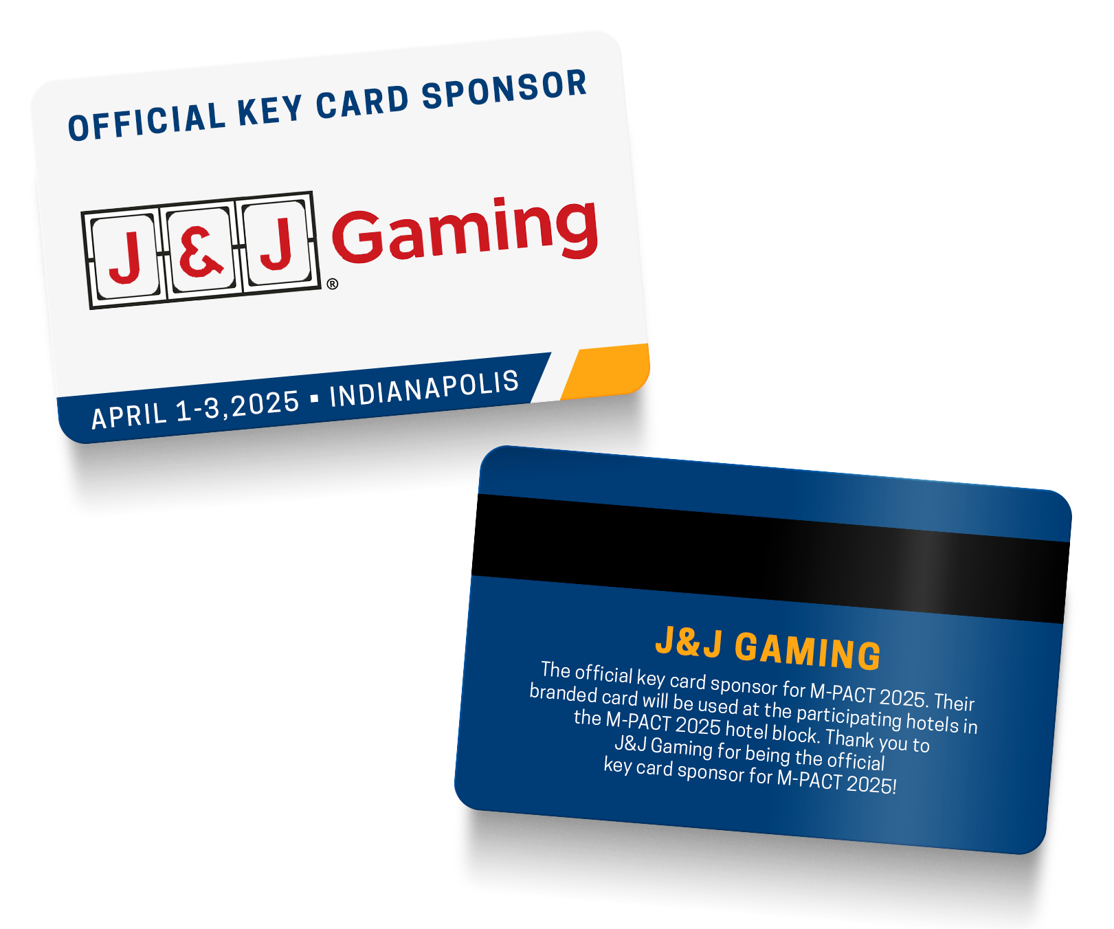 keycard design for M-PACT 2025 featuring J&J Gaming